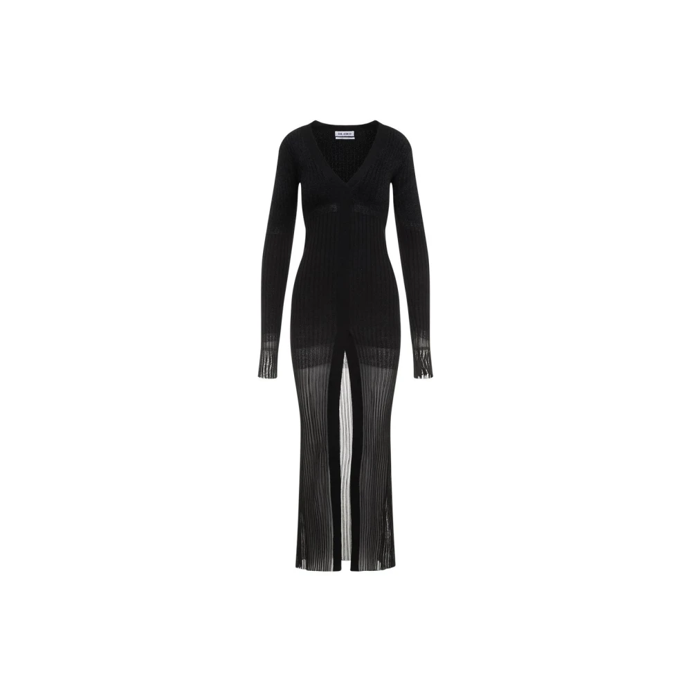 The Attico Women's Black Maxi Dresses, M, Ribbed Knit Maxi Dress With Plunging Neckline