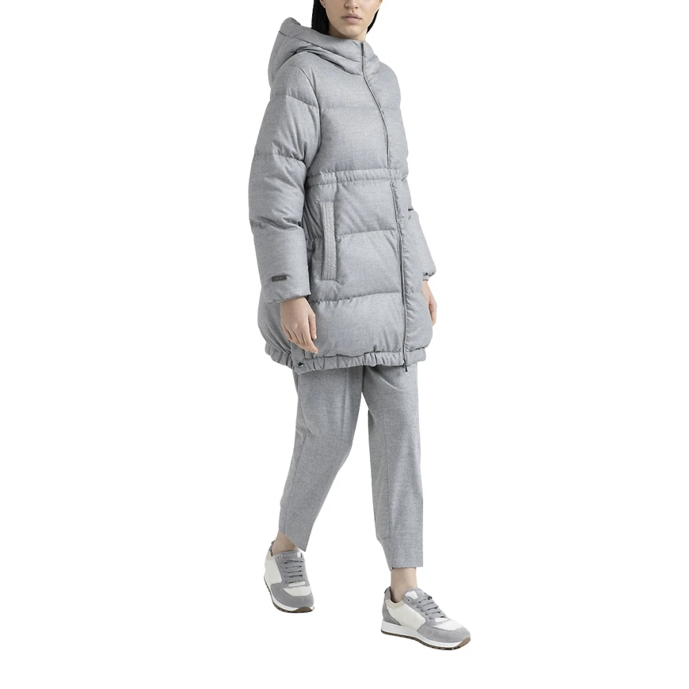 PESERICO Maxi gewatteerde donsjas met capuchon in flanel Gray Dames