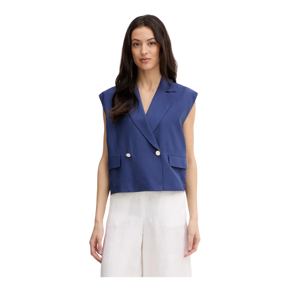 Fracomina Donna Blu - Gilet In Misto Lino - Jackets - S