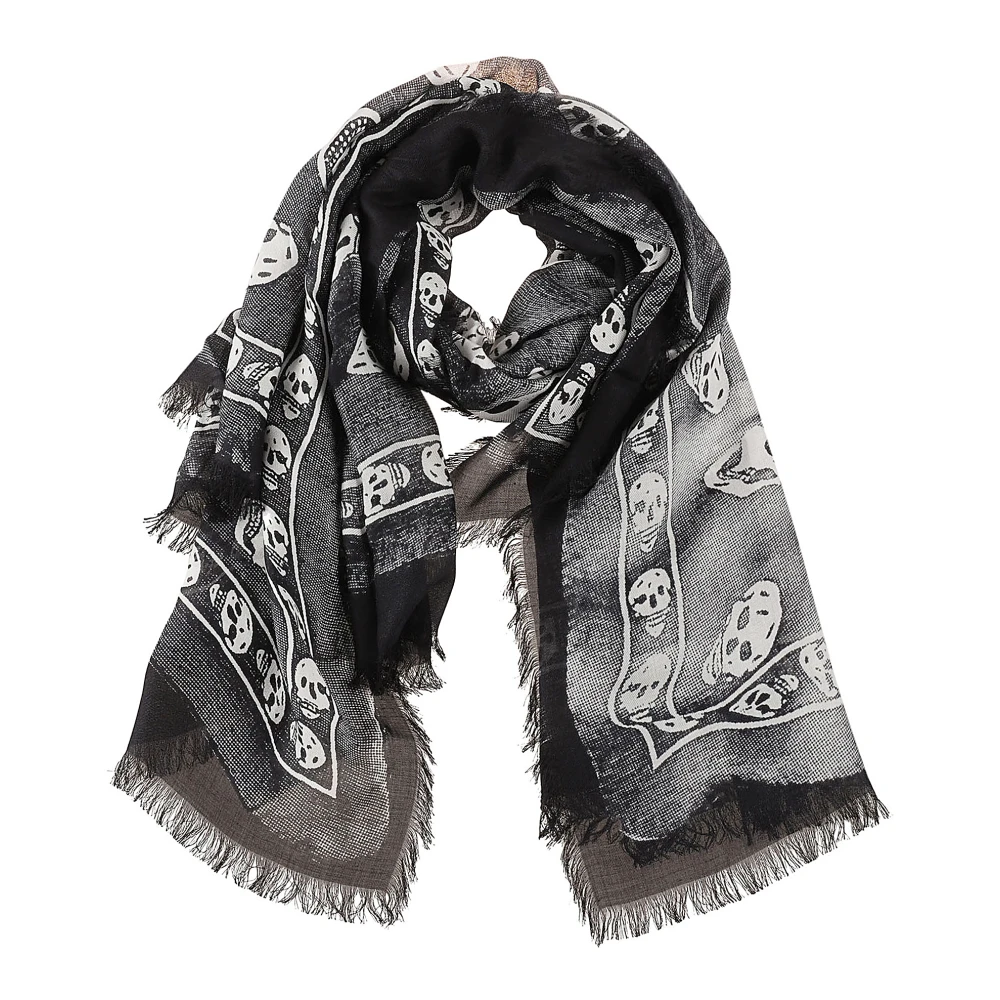 Alexander mcqueen Zwarte Sjaal met Trompe L'Oeil Print Black Heren