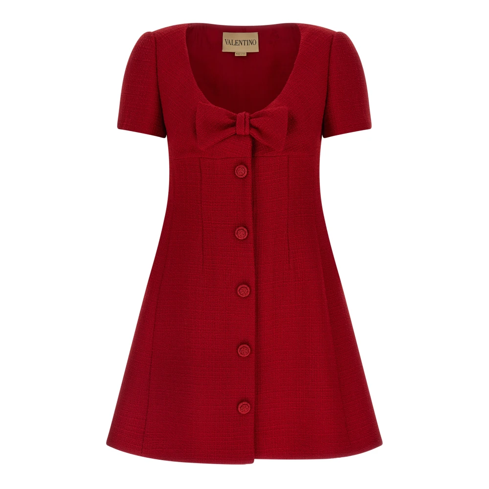 Valentino Garavani Red Short Dresses, Female, S, Short Dress In Plain Wool Tweed