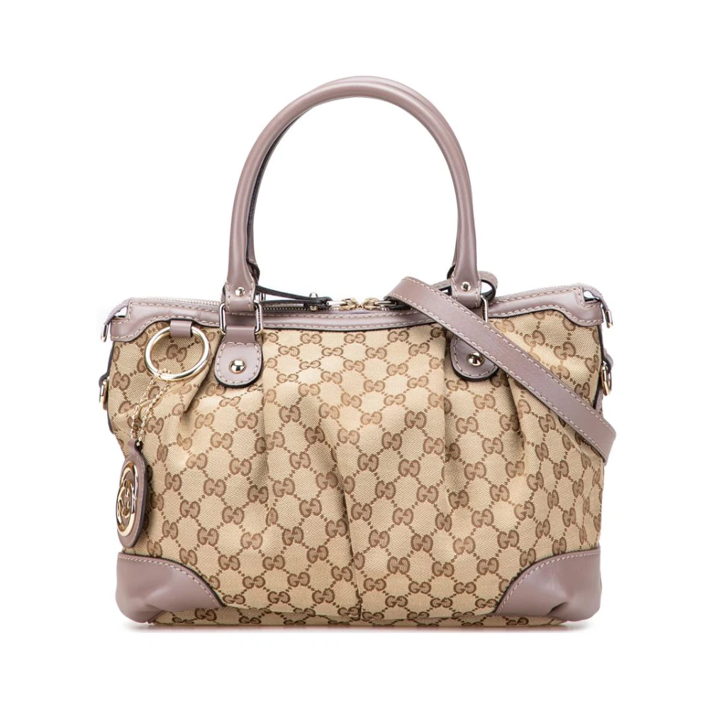 Gucci Vintage Brun Förägande Elegant Topp Handväska Med Axelrem