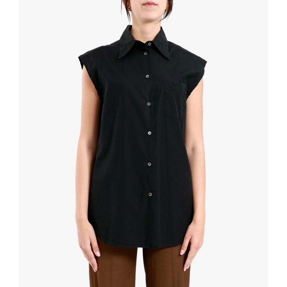 N21 Zwart Mouwloos Katoenen Knoopsluiting Top Black Dames