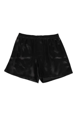 Svart Sidensatin Herr Boxer Badkläder