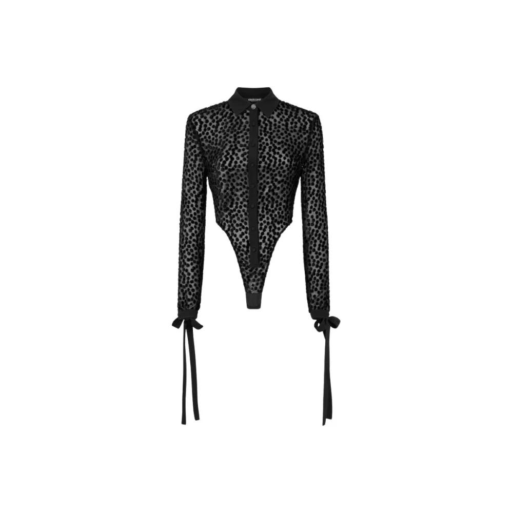 Roberto Cavalli Black Full-Body, Female, L, Polka-Dot Shirt-Style Bodysuit