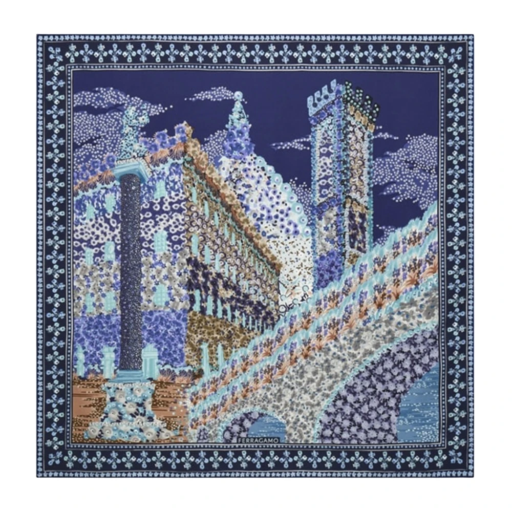 Ferragamo Women's Blue Silk Scarves, One Size, Palazzo Jacquard Silk Scarf