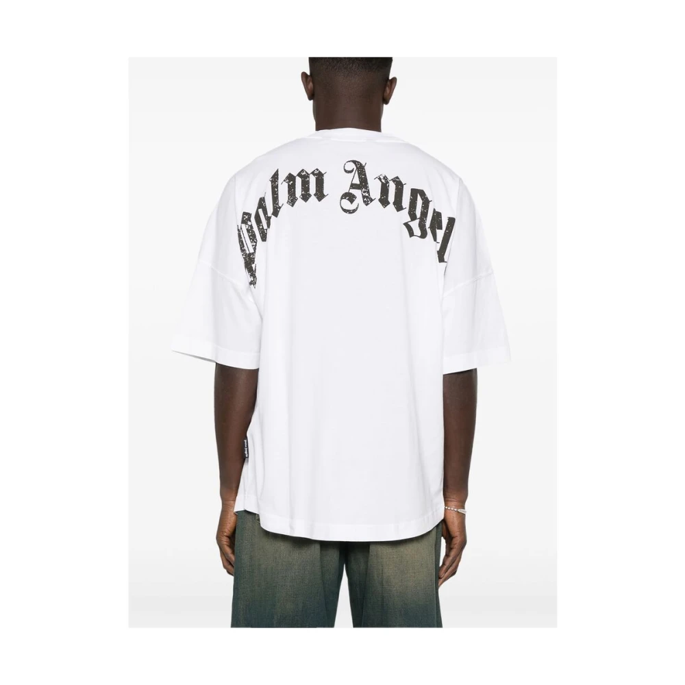 Palm Angels Witte Crew Neck Korte Mouw T-shirt White Heren