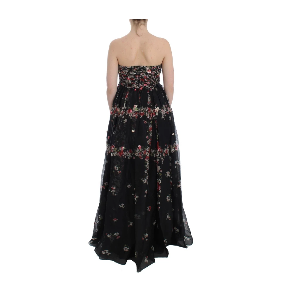 Dolce & Gabbana Luxe Bloemenprint Zijden Catwalk Jurk Black Dames