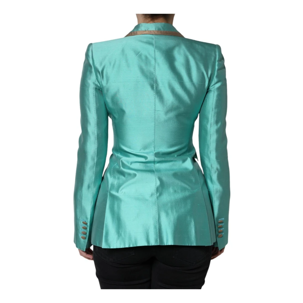Dolce & Gabbana Metallic Groene Zijden Blazer met Peak Revers Green Dames