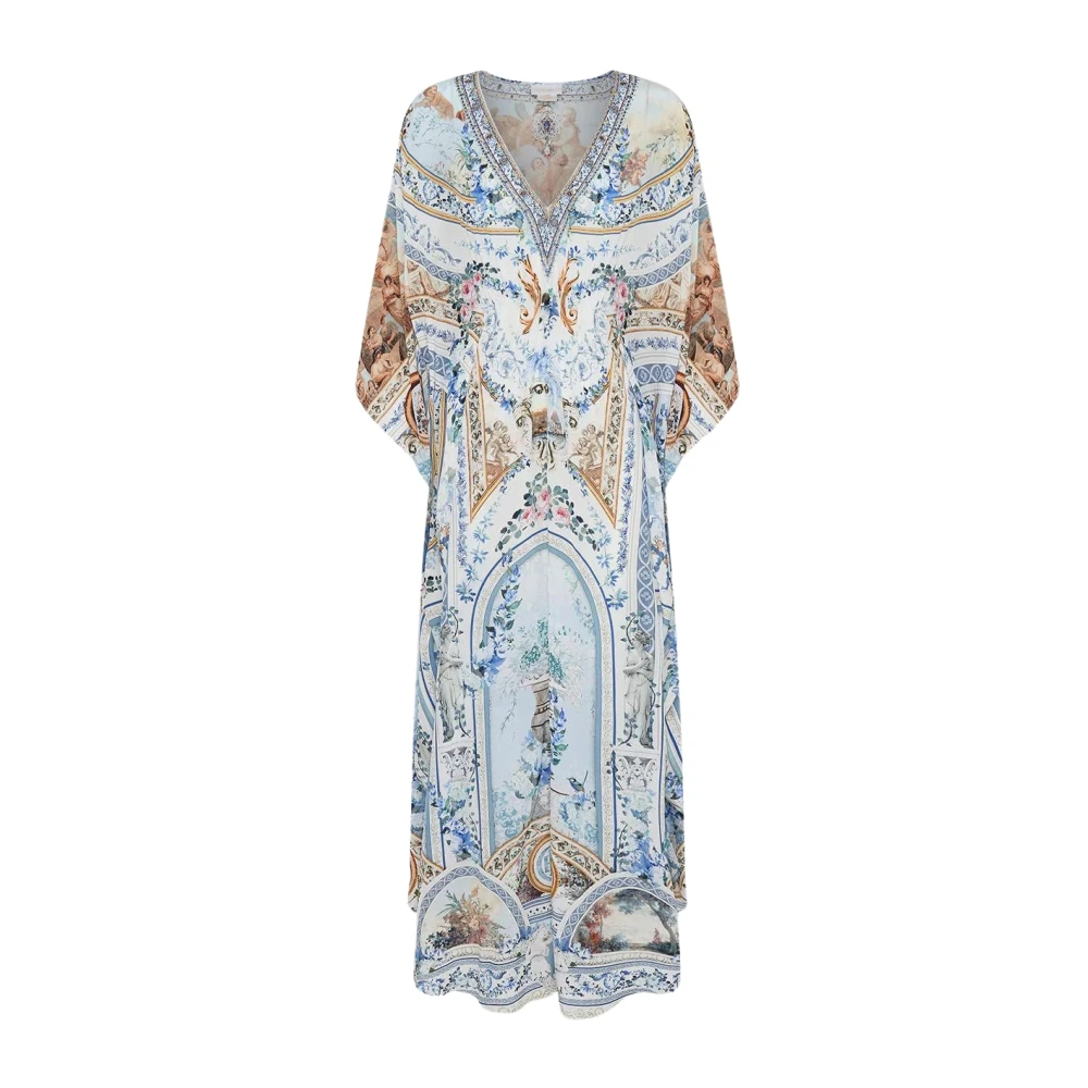 Camilla Oceaanblauwe Bloemen Kaftan Multicolor Dames