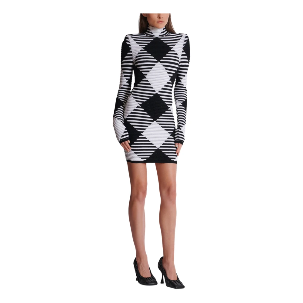 Balmain Korte Jurk in Gerolde Gingham Knit Black Dames