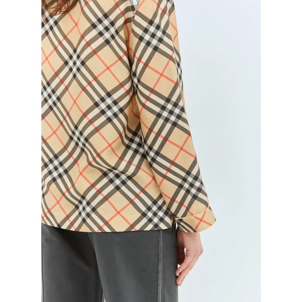 Burberry Zijden Geruite Pyjama Shirt Beige Dames