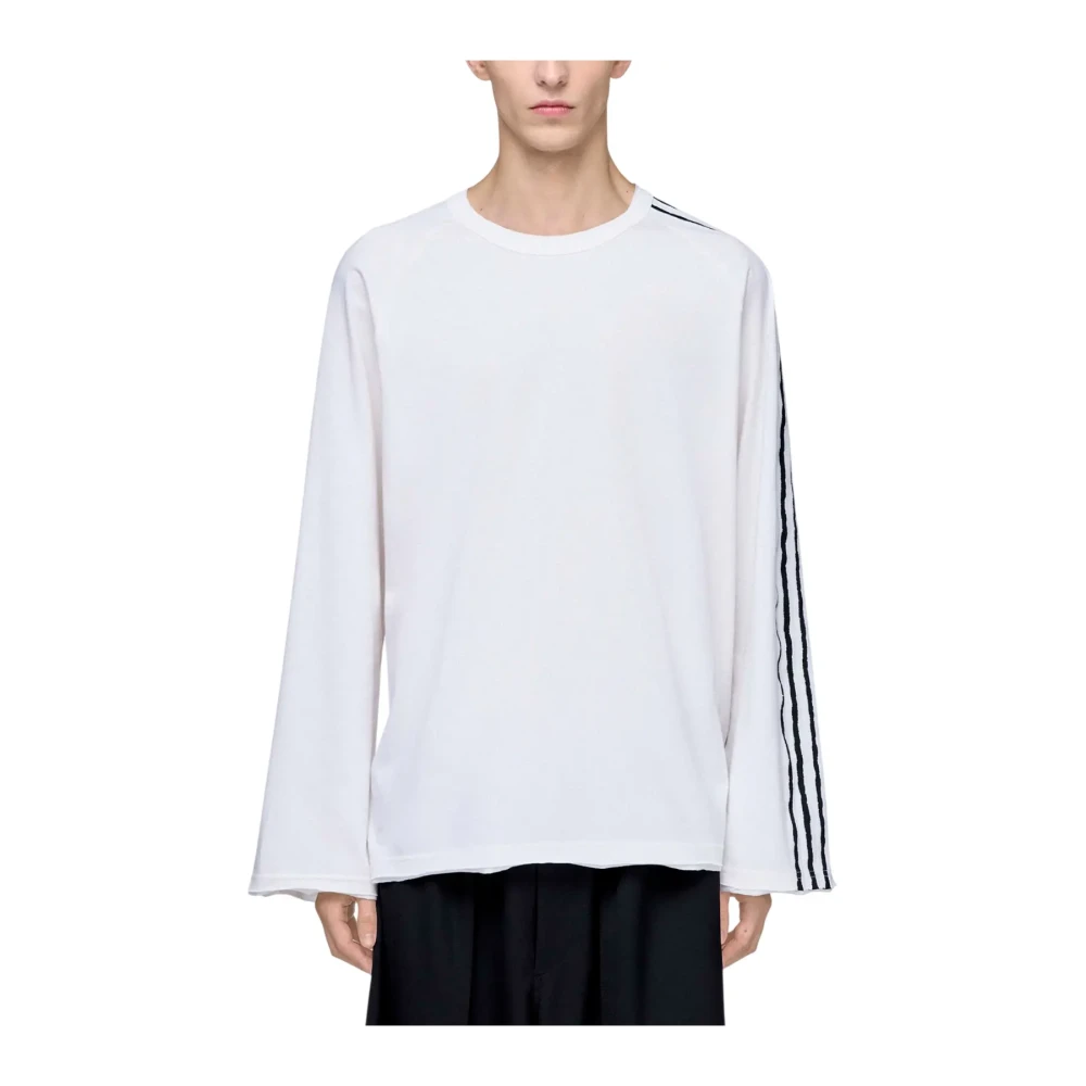 Adidas Women's White Long Sleeve Training Tops, Xs, Y-3 Raw Edge 3 Stripes Long Sleeve T-Shirt