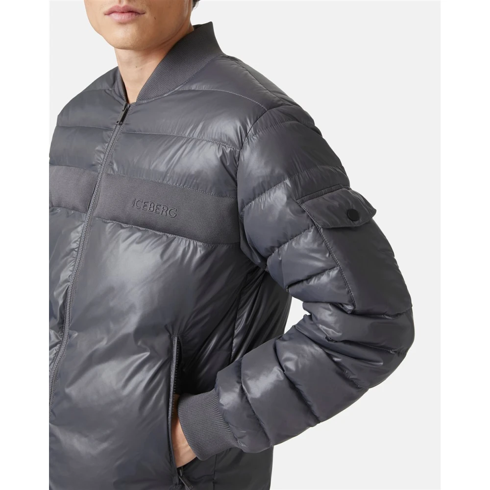 Iceberg Nylon jas met geribbelde boord Gray Heren