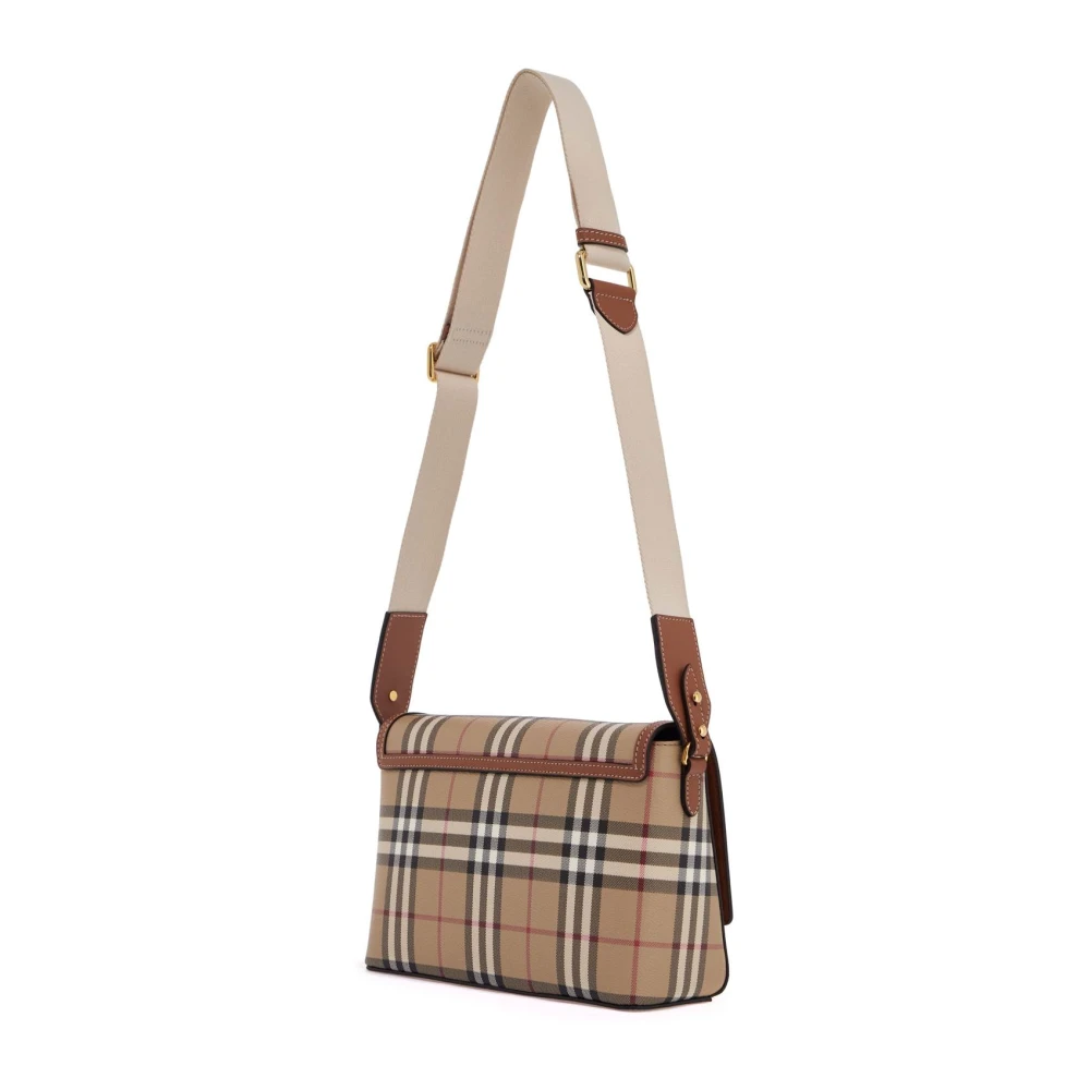 Burberry Schoudertas met ruitpatroon en leren afwerking Beige Dames