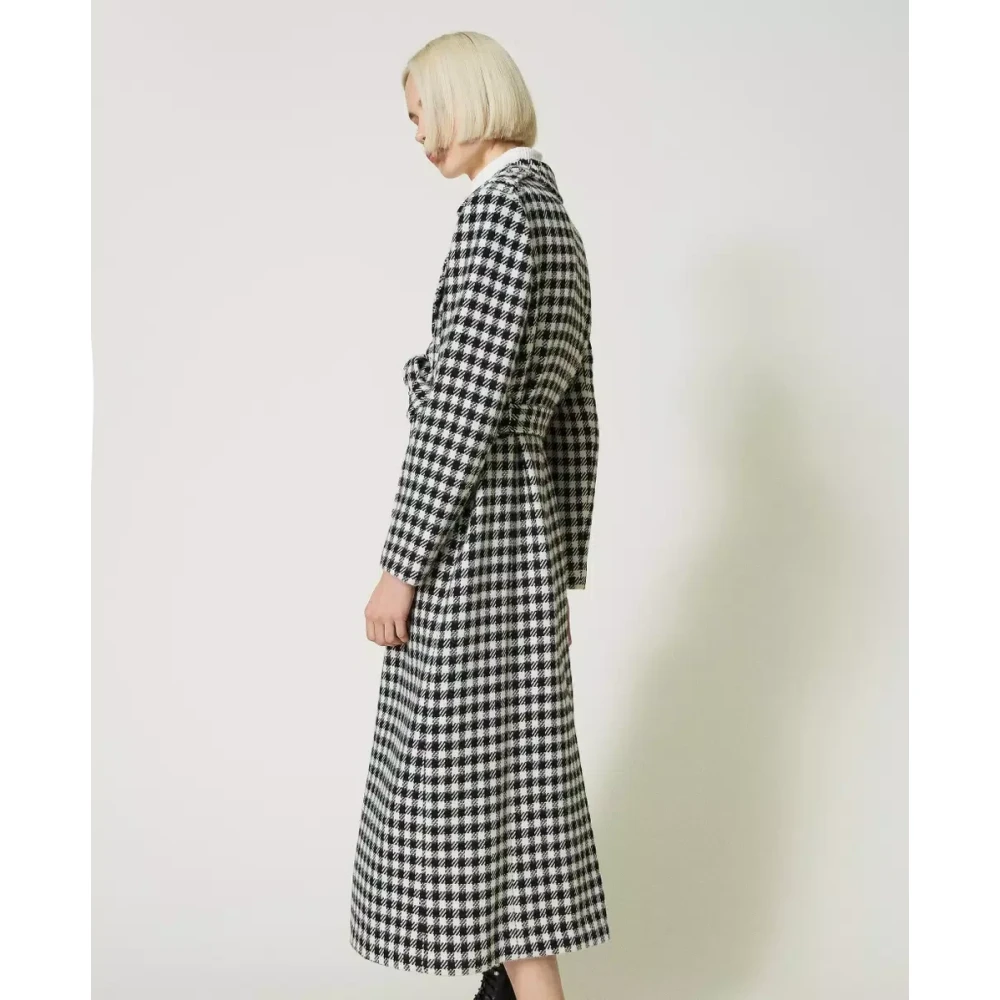 Twinset Lange geruite jas Art. 232Ap2060 Black Dames