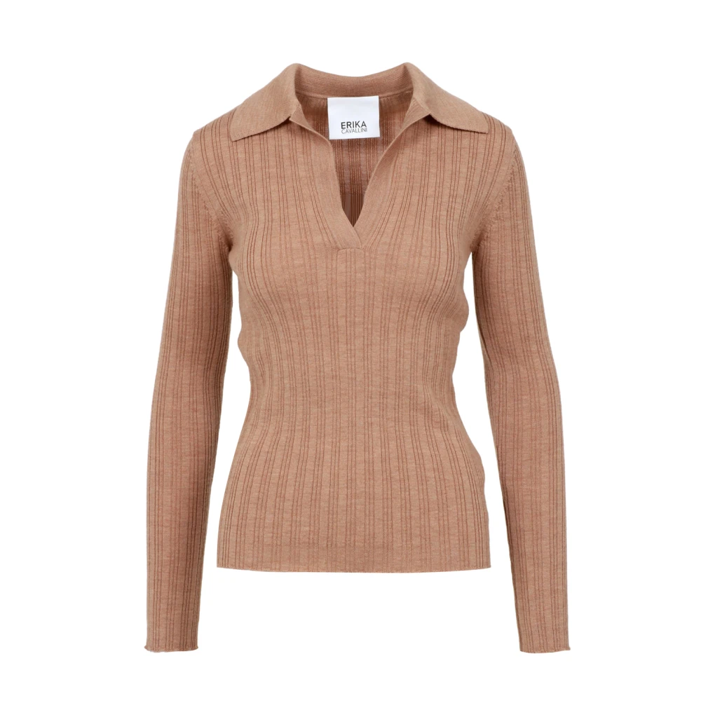 Erika Cavallini Bruine Wollen Trui met V-hals Brown Dames