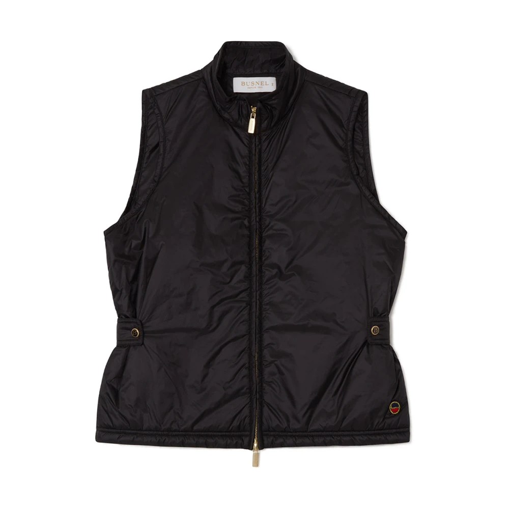 Busnel Zwarte Ellery Vest met hoge kraag en gouden rits Black Dames