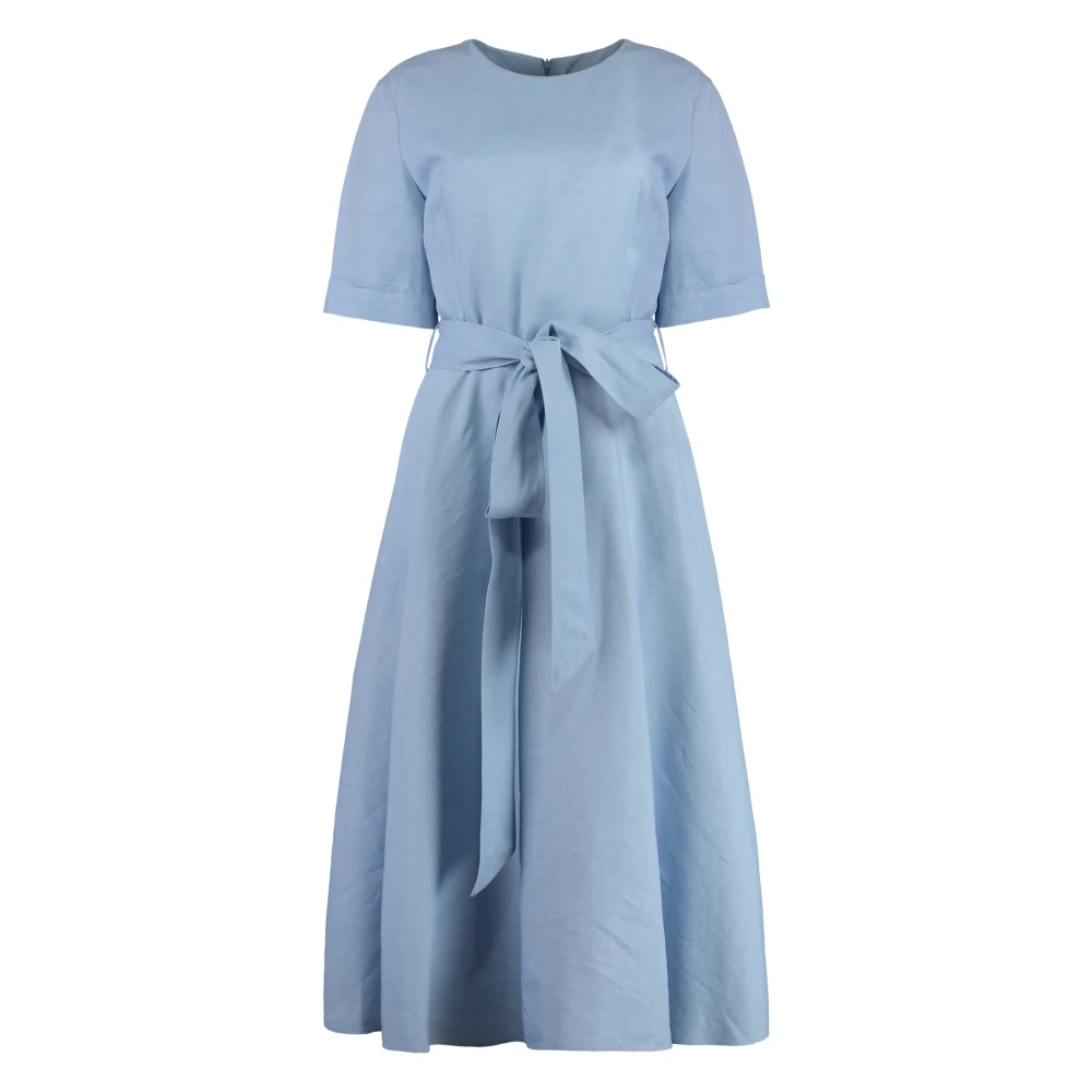P.a.r.o.s.h. Gebelte Viscose-Linnen Jurk met Zakken Blue Dames