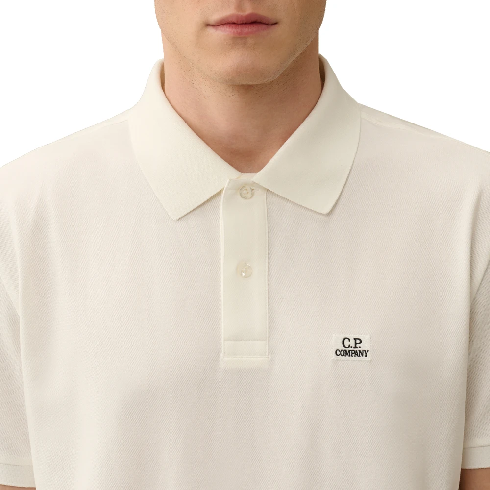 C.P. Company Korte Mouw Geribbelde Poloshirt White Heren