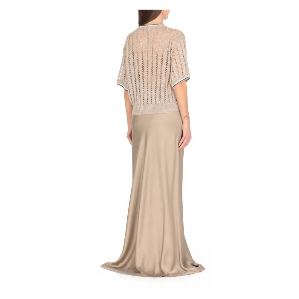 BRUNELLO CUCINELLI Paillet Beige Linnen Trui Beige Dames
