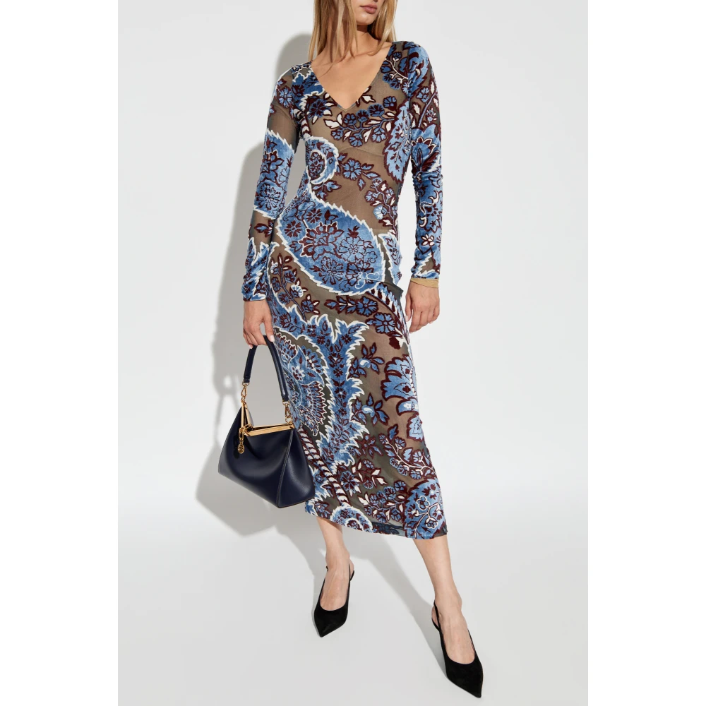 ETRO Gestreepte jurk met fluwelen afwerking Multicolor Dames