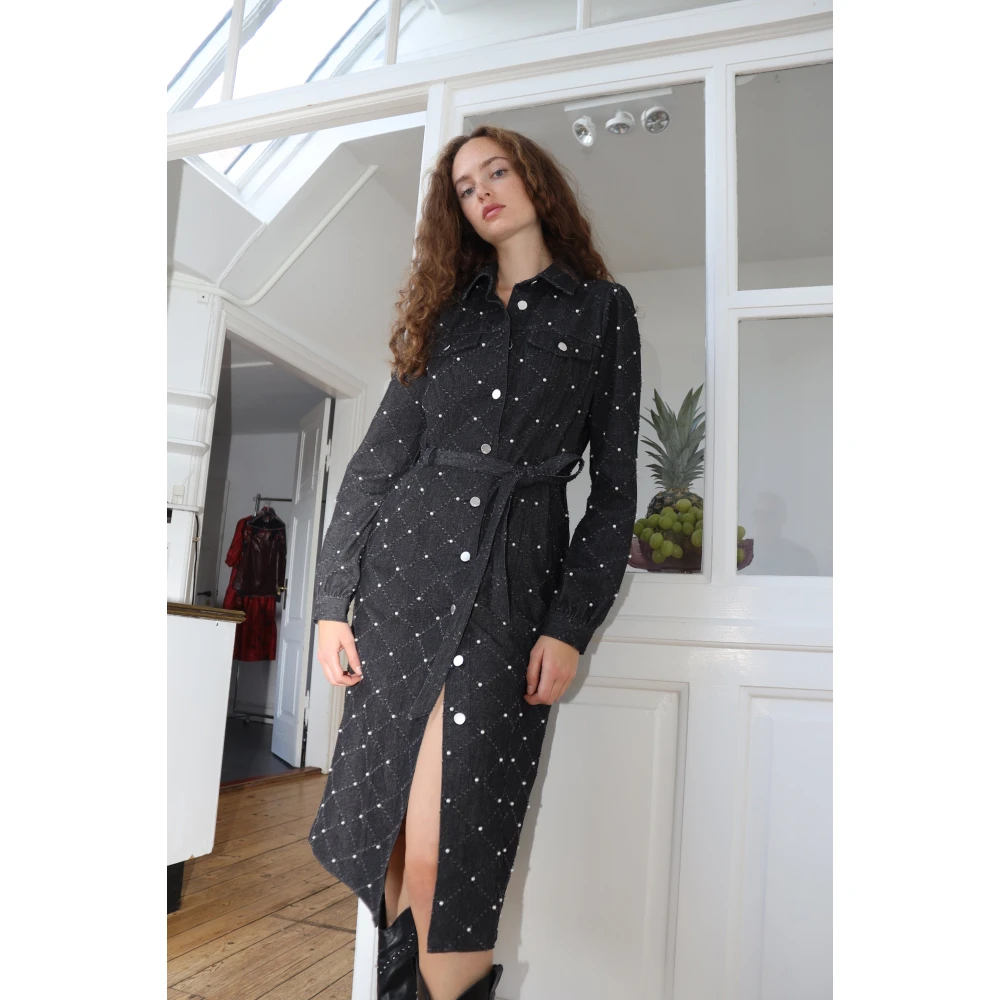Cras Denim Jurk met Parelversieringen Black Dames