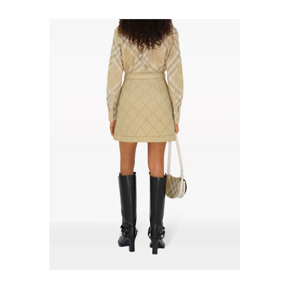 Burberry Beige Twill Kraag Shirt met Check Beige Dames