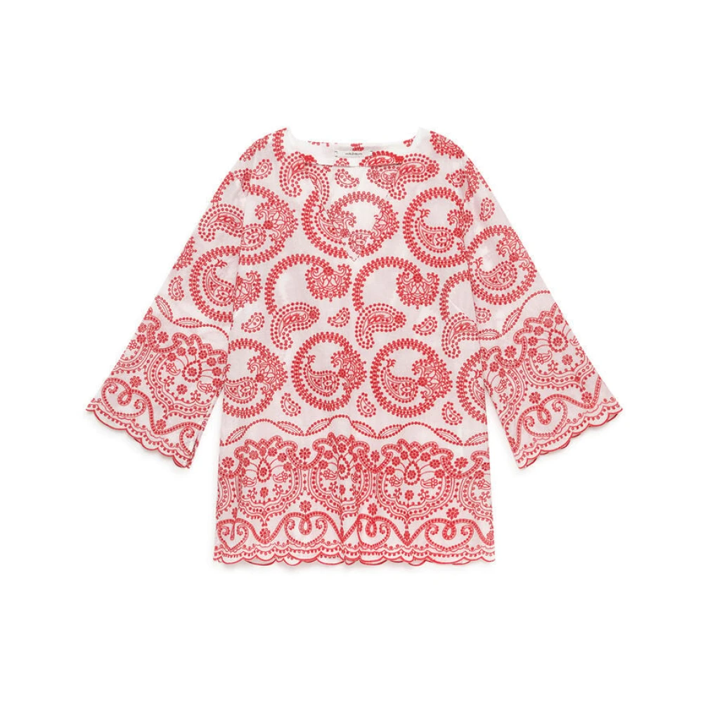 Maliparmi Women's Red Blouses, L, Broderie Anglaise Shirt