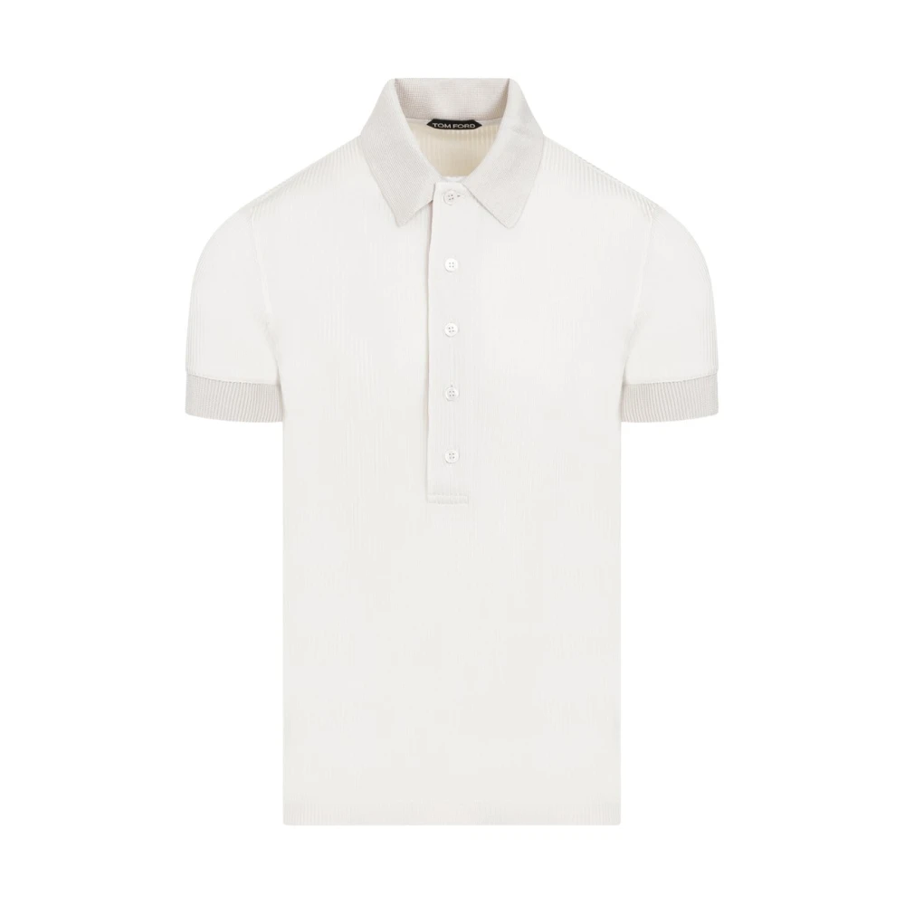 Tom Ford Ivory Ribbed Polo Shirt Beige Heren