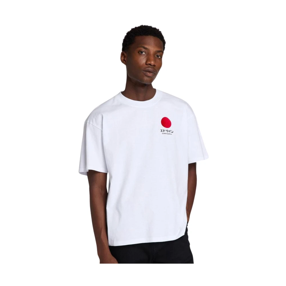 Edwin Witte Katoenen Jersey T-shirt met Korte Mouwen en Borstprint White Heren