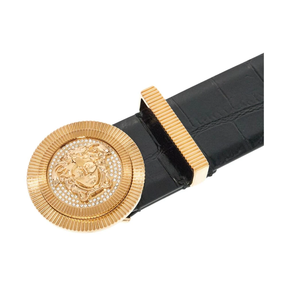 Versace Geëtst krokodillenleren riem met strass Black Heren