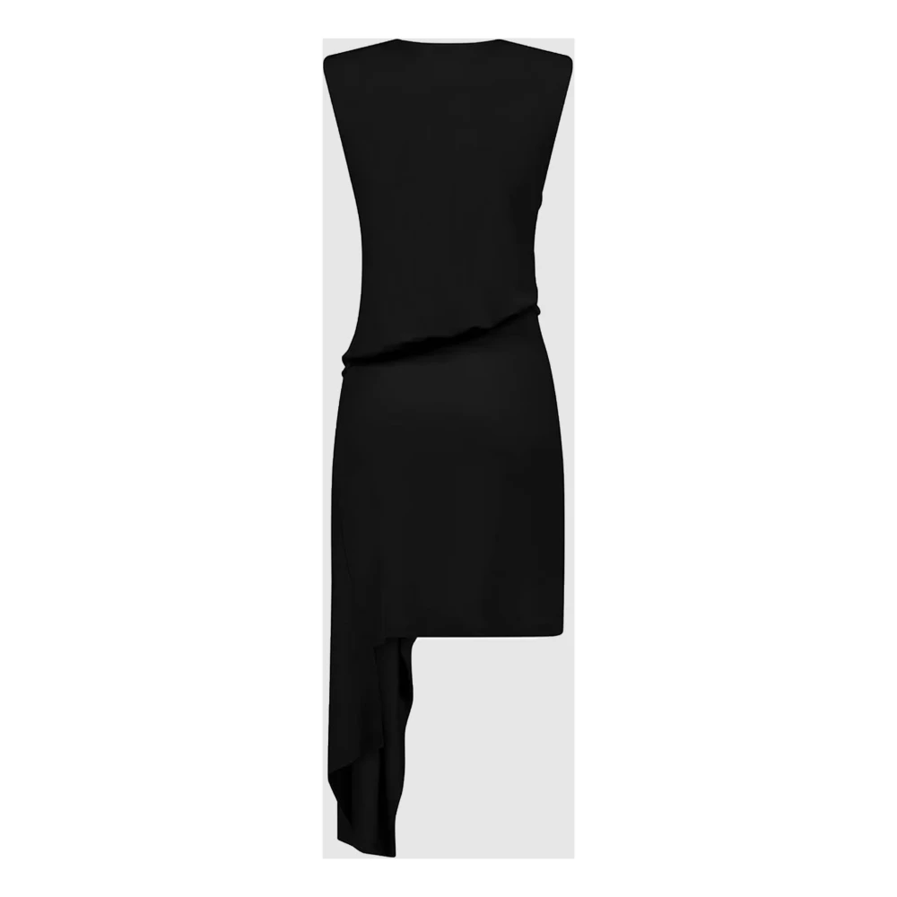 Amen Zwarte Jersey Jurk met Zilveren Bloem Black Dames