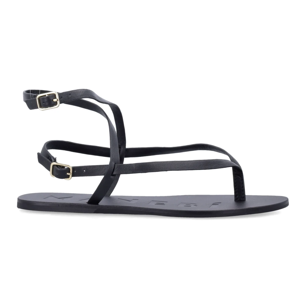 Manebí Women's Black Flat Sandals, 4 Uk, Crossover Tong Sandal