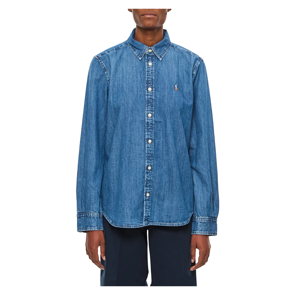 Polo Ralph Lauren Donna Blu, Multicolore Per 211969458001 Camicia In Denim Blu A Vestibilità Slim (40), Casual, Cotone, Manica Lunga - Immagine 5