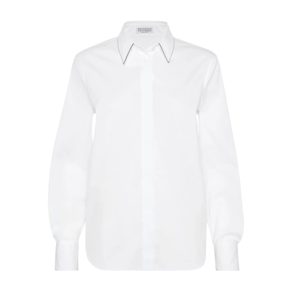 BRUNELLO CUCINELLI Witte Katoenen Overhemd met Monili Borduurwerk White Dames