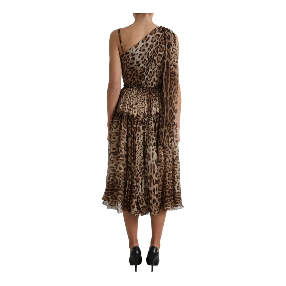 Dolce & Gabbana Luipaard One-Shoulder Midi Jurk Brown Dames