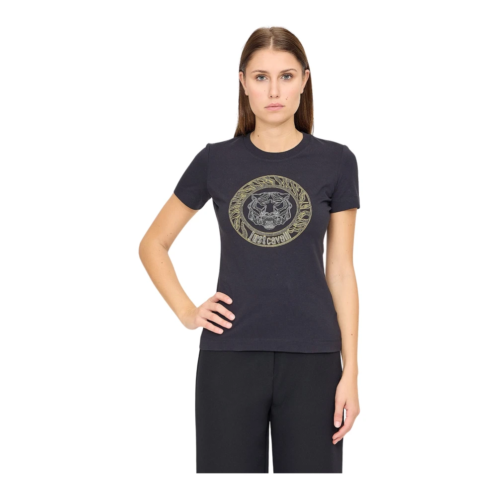 Just Cavalli T-shirt met kristallen logo Black Dames