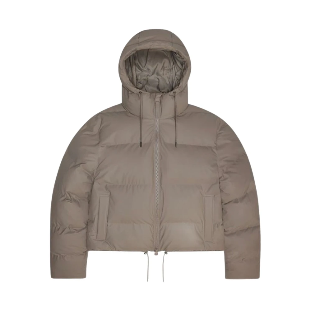 Rains Alta Puffer Jacket in Dark Beige, Waterproof Short Down Jacket with Insulated Hood for Winter, Size XS - Image 2