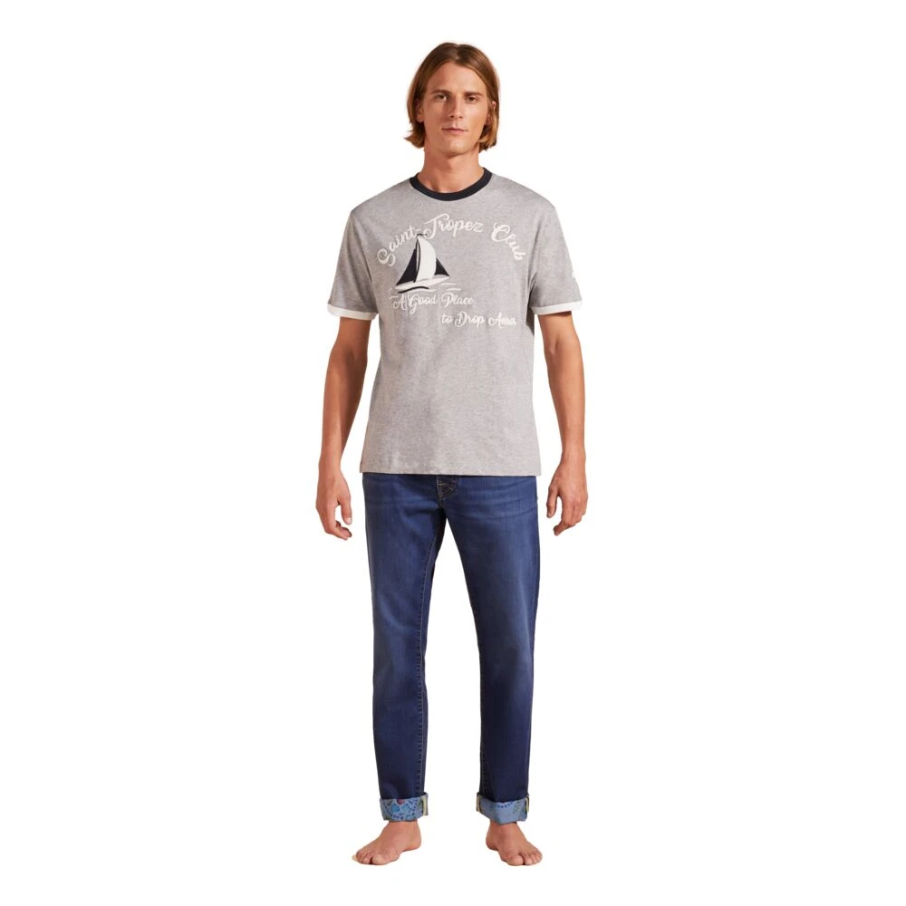 Vilebrequin Katoenen Sail T-Shirt met Ronde Hals Gray Heren