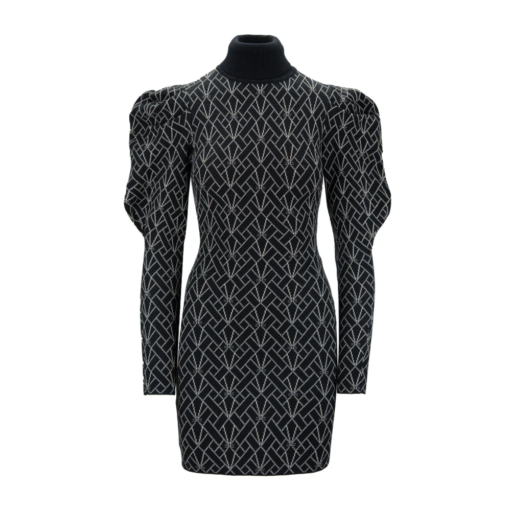 Elisabetta Franchi Korte jurk met hoge kraag Black Dames