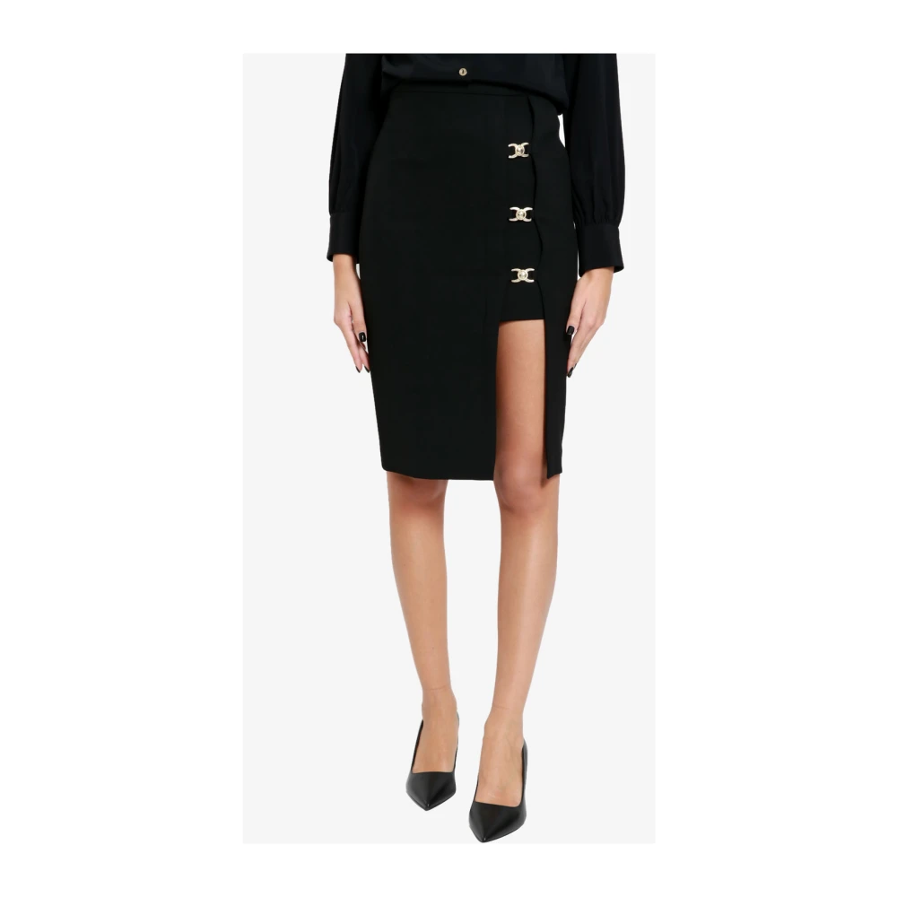 Simona Corsellini Zwarte Viscose Rok met Linkersplit en Haken Black Dames