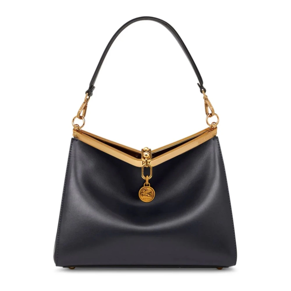ETRO Zwarte leren schoudertas met metalen sluiting Black Dames