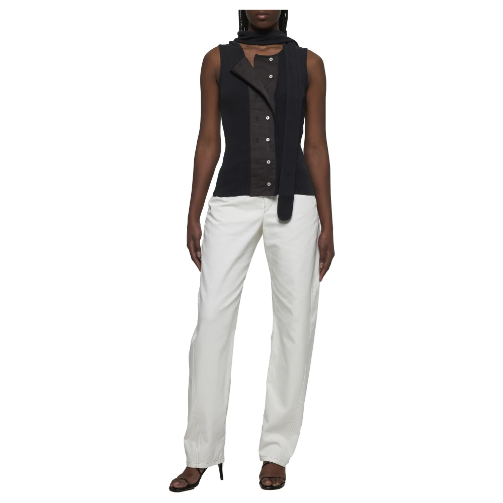 Lemaire Zwart Geribbeld Gebreid Lavallière Kraag Shirt Black Dames