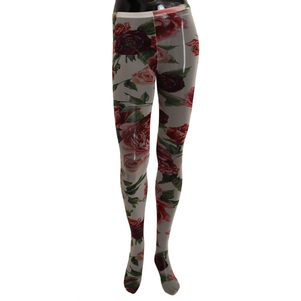 Dolce & Gabbana Women's White Roses Print Stockings Nylon Tights