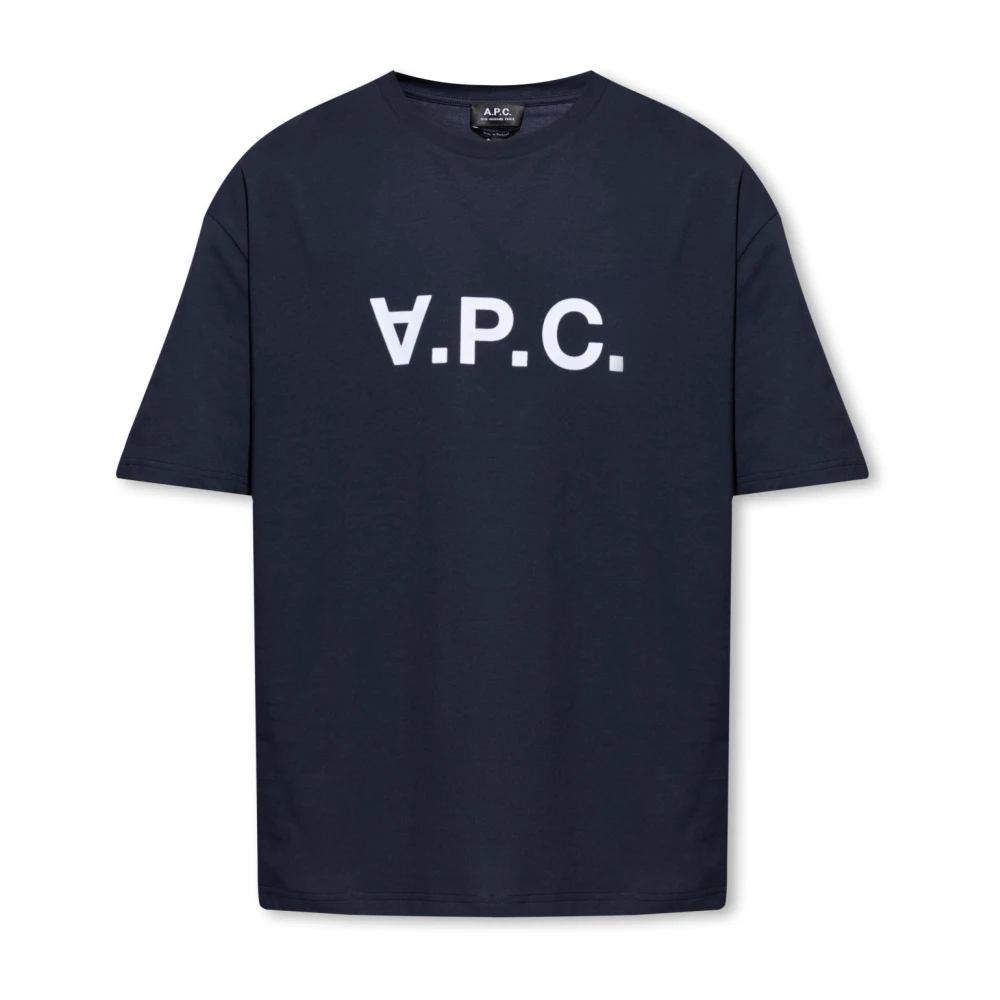 A.p.c. River T-Shirt met Flocked Logo Blue Heren