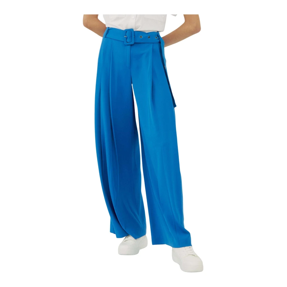 Silvian Heach Blue Wide Trousers, Female, M, Wide Leg High Waist Trousers