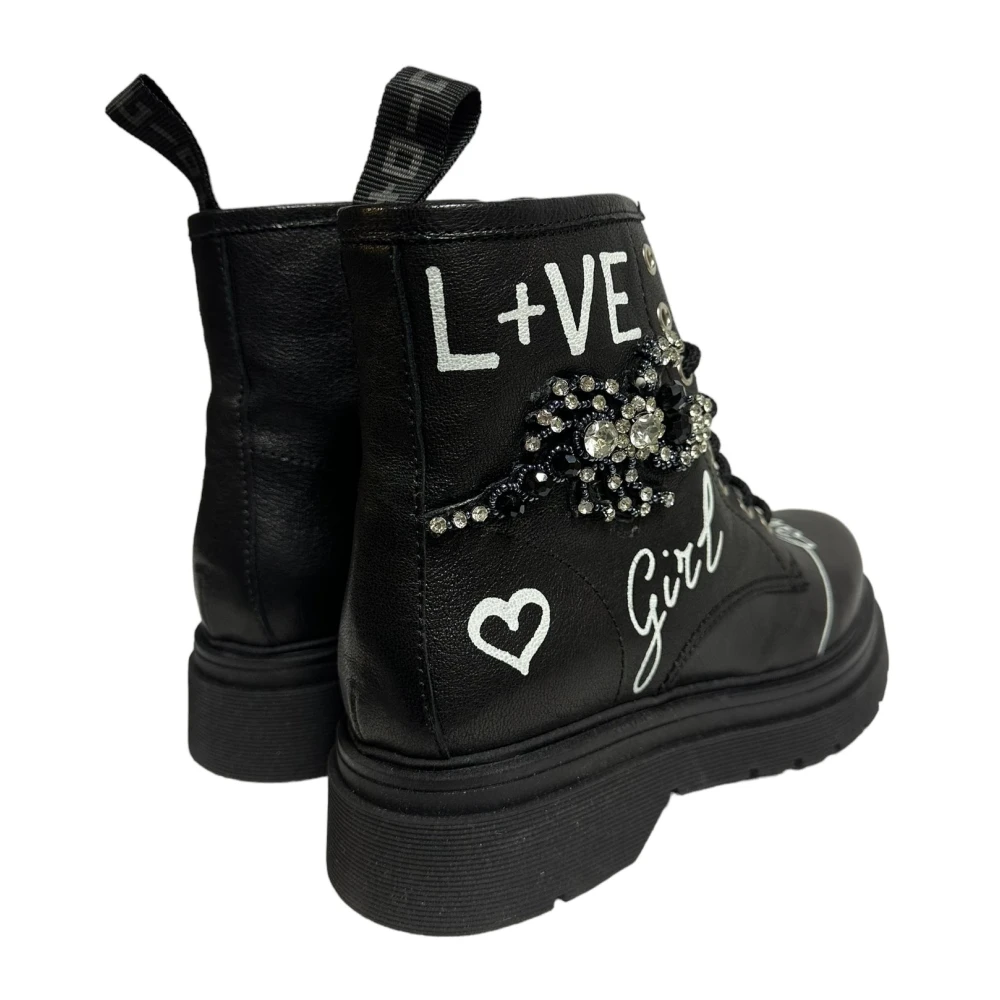 Gio+ Zwarte leren enkellaarzen polyester Black Dames