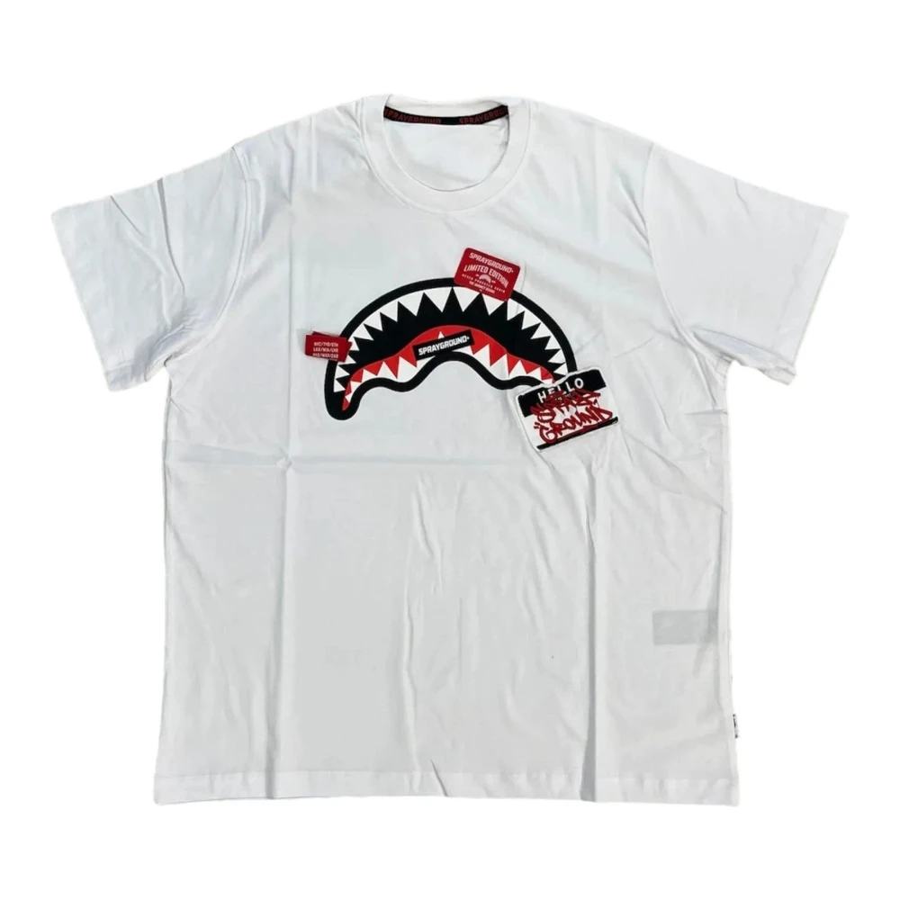 Sprayground Wit Shark Logo T-shirt White Heren