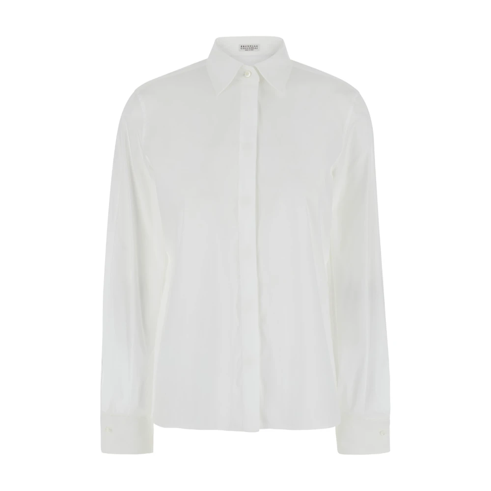 BRUNELLO CUCINELLI Witte Shirt met Puntkraag van Katoenmix White Dames